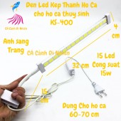 Đèn LED màu trắng 15 LED 15W kẹp thành hồ cá thủy sinh size 60-70 cm KS-400