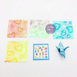 Bộ 100 giấy xếp hạc ánh kim nhiều màu có hoa văn size 7x7cm