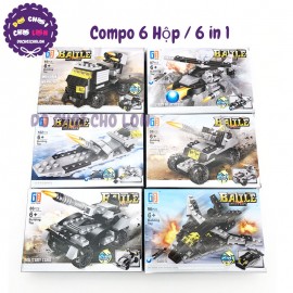 Bộ 6 hộp lắp ráp xe, máy bay, tàu chiến 6 in 1 Battle Military 123-60
