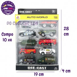 Bộ 10 xe cứu hỏa, cảnh sát, quân sự bằng sắt Auto World DS892