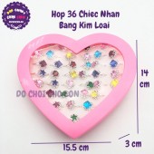 Hộp đồ chơi 36 chiếc nhẫn bằng kim loại cho bé hình trái tim