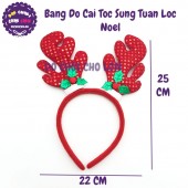 Băng đô cài tóc Noel sừng tuần lộc trái dâu bằng vải 1287