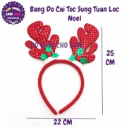 Băng đô cài tóc Noel sừng tuần lộc trái dâu bằng vải 1287
