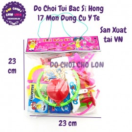Đồ chơi túi bác sĩ HỒNG 17 món dụng cụ y tế
