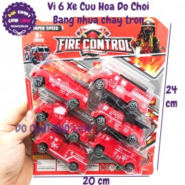 Vỉ 6 xe cứu hỏa chữa cháy đồ chơi mô hình bằng nhựa chạy trớn 888-6A