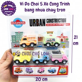 Vỉ đồ chơi 5 xe công trình hình mặt cười bằng nhựa chạy trớn 951-10A