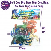 Bộ 4 con sinh vật biển: tôm, cua, rùa, cá đuối Undersea World Q501-2 bằng nhựa cứng