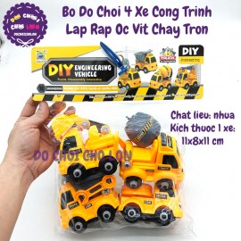 Đồ chơi 4 xe công trình lắp ráp ốc vít chạy trớn 666-30