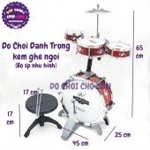 Đồ chơi đánh trống chập cheng Drum Set 4 cái kèm ghế ngồi  9008E-5 bằng nhựa