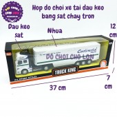 Hộp đồ chơi xe tải đầu kéo bằng sắt xe container chở hàng TRẮNG chạy trớn 2212-3