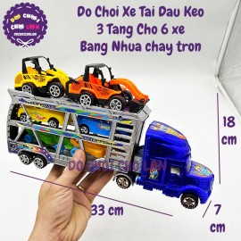 Đồ chơi xe tải đầu kéo 3 tầng chở 6 xe bằng nhựa chạy trớn 034-8