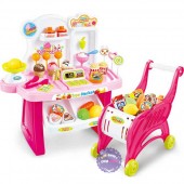 Hộp đồ chơi máy tính tiền quầy kem và xe đẩy siêu thị có đèn nhạc