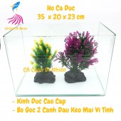 Hồ kính đúc nuôi cá thủy sinh 2 cạnh uốn cong bể size 35x20x23 cm