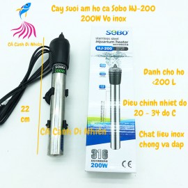 Cây sưởi ấm hồ cá vỏ inox 200W SOBO HJ-200 cho hồ bể cá