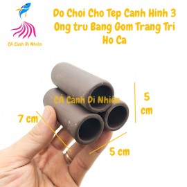 Đồ chơi cho tép cảnh hình 3 ống trụ 7 cm bằng gốm trang trí hồ cá
