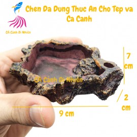 Chén đá đựng thức ăn cho tép kiểu dáng gỗ tự nhiên size 9 cm