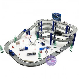 Hộp đồ chơi đường ray 2 tầng 11 xe máy bay bằng sắt 74 mảnh