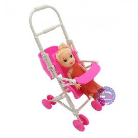 Bộ đồ chơi xe đẩy búp bê mini bằng nhựa